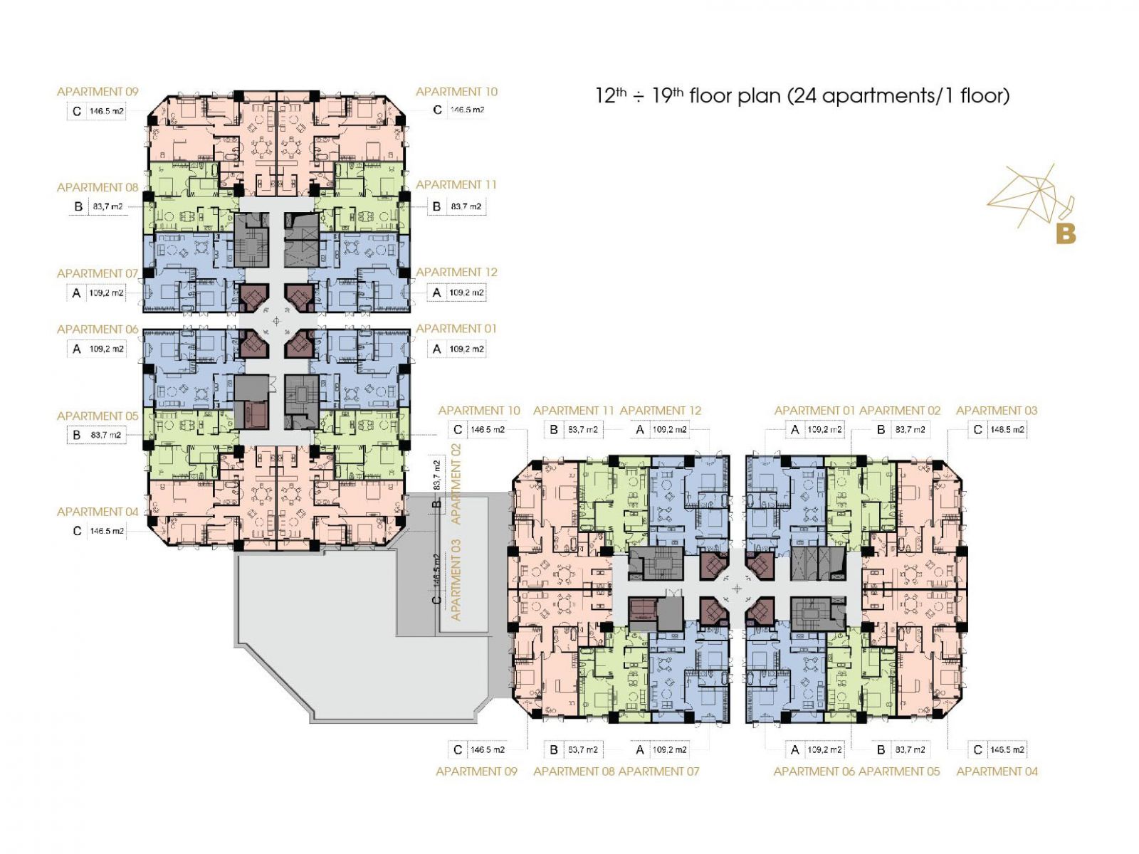mặt bằng tầng 12-19